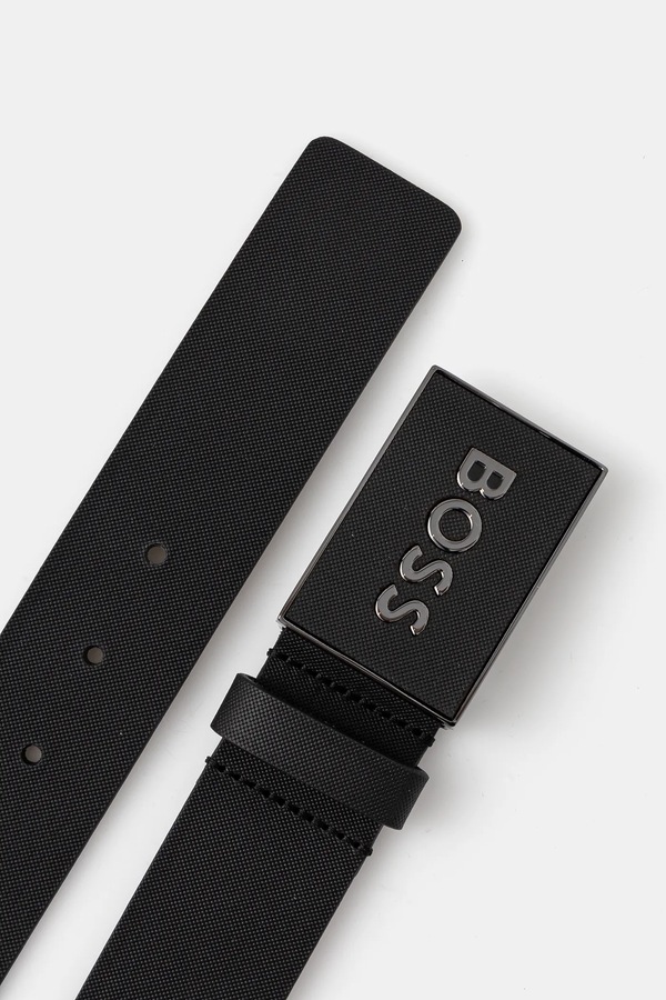 Ремінь чоловічий шкіряний BOSS колір чорний