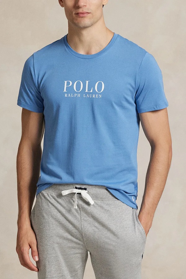 Хлопковая пижамная футболка Polo Ralph Lauren цвет синий фото 2