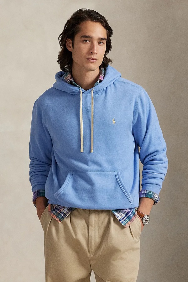 Кофта з капюшоном чоловіча з бавовною Polo Ralph Lauren колір блакитний