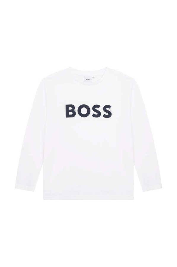 Дитячий бавовняний лонгслів BOSS колір білий фото 2