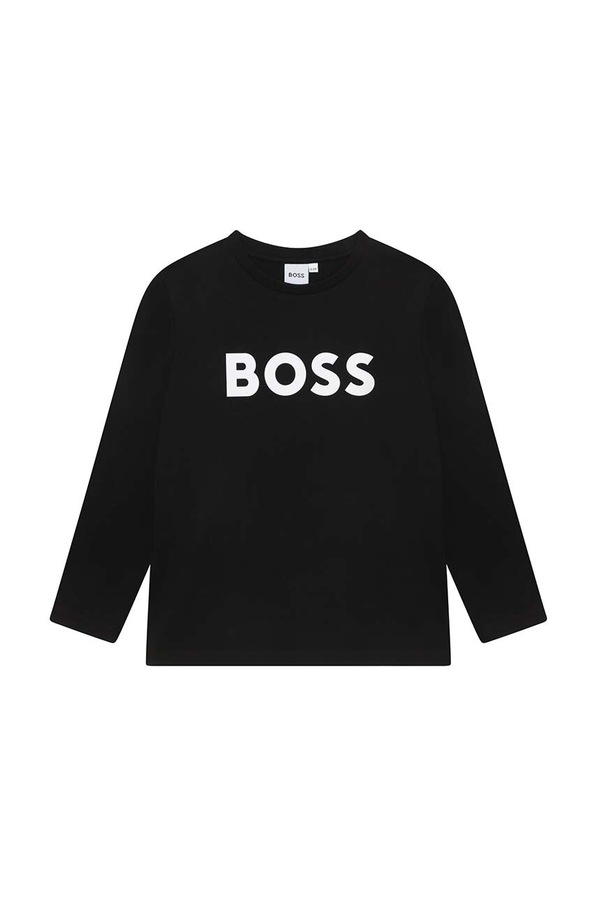 Дитячий бавовняний лонгслів BOSS колір чорний