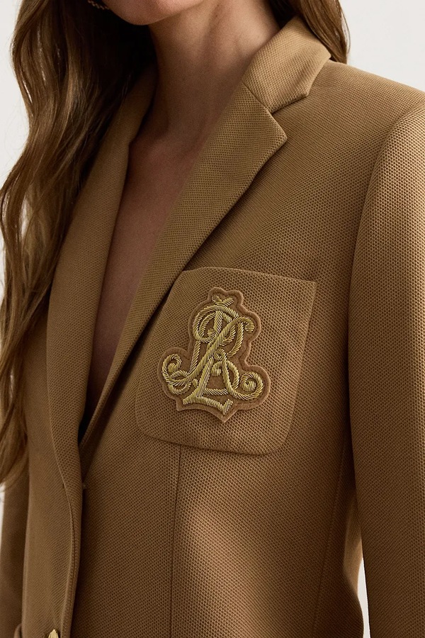Однобортний піджак жіночий бавовняний з еластаном Lauren Ralph Lauren колір коричневий фото 4