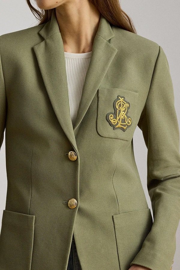 Однобортний піджак жіночий бавовняний з еластаном Lauren Ralph Lauren колір зелений фото 4