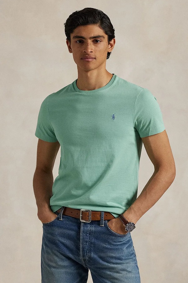 Футболка basic чоловіча бавовняна Polo Ralph Lauren колір бірюзовий