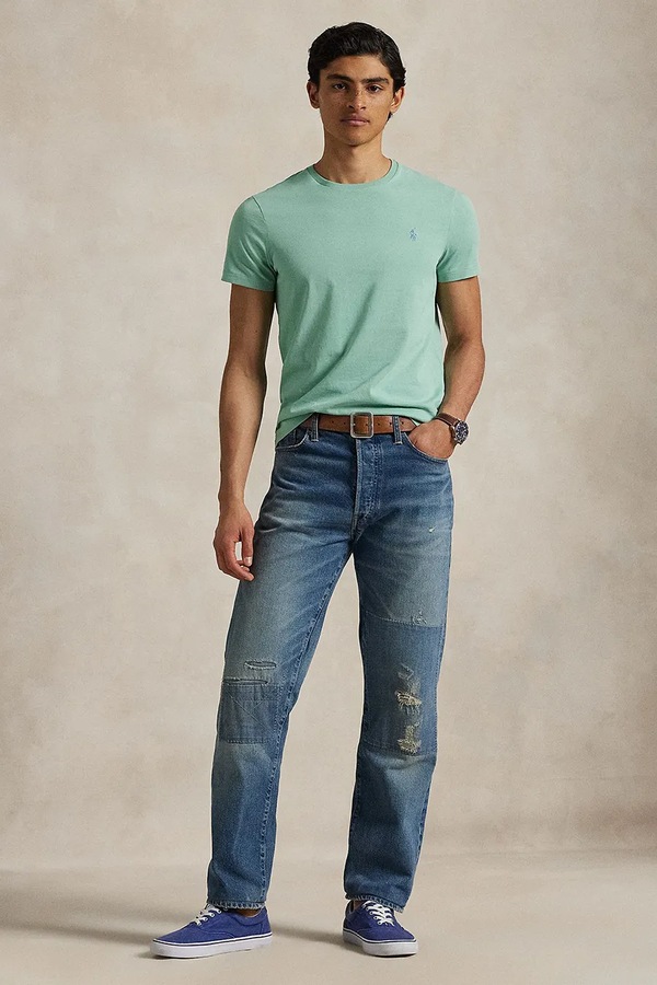 Футболка basic чоловіча бавовняна Polo Ralph Lauren колір бірюзовий фото 3