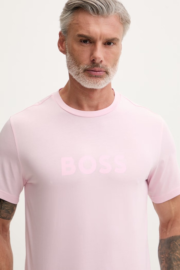 Мужской хлопковый BOSS T-Shirt RN цвет розовый фото 2