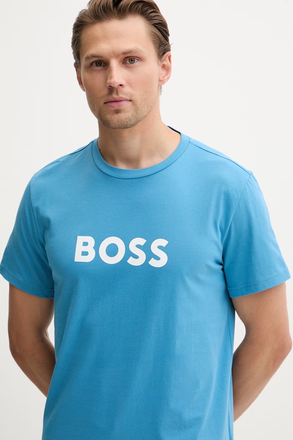 Мужской хлопковый BOSS T-Shirt RN цвет голубой фото 2
