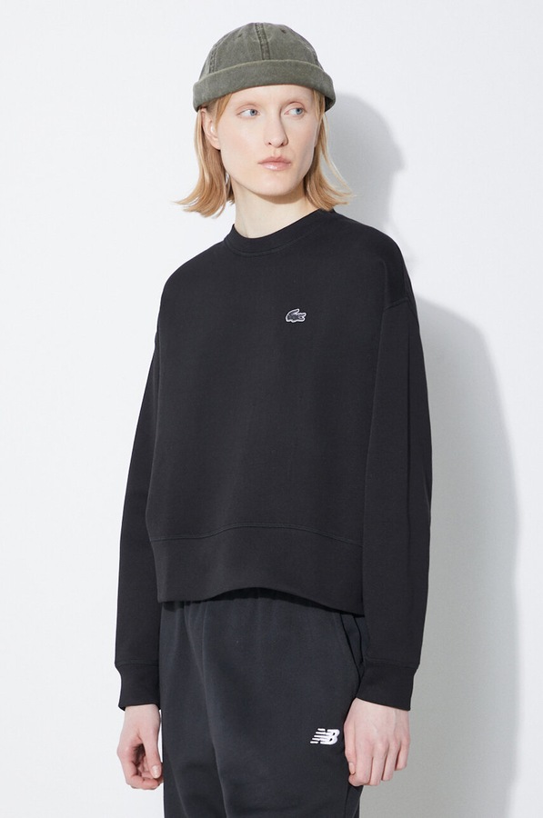Кофта оверсайз жіноча з бавовною Lacoste колір чорний фото 4