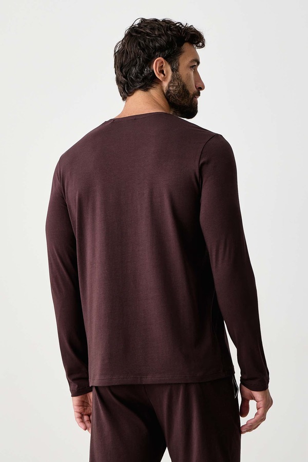 Лонгслив lounge мужской хлопковый с эластаном BOSS Mix&Match LS-Shirt R цвет коричневый фото 2