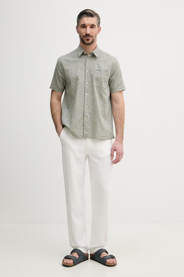 Сорочка чоловіча з льоном Barbour Shirt Dept - Summer колір зелений