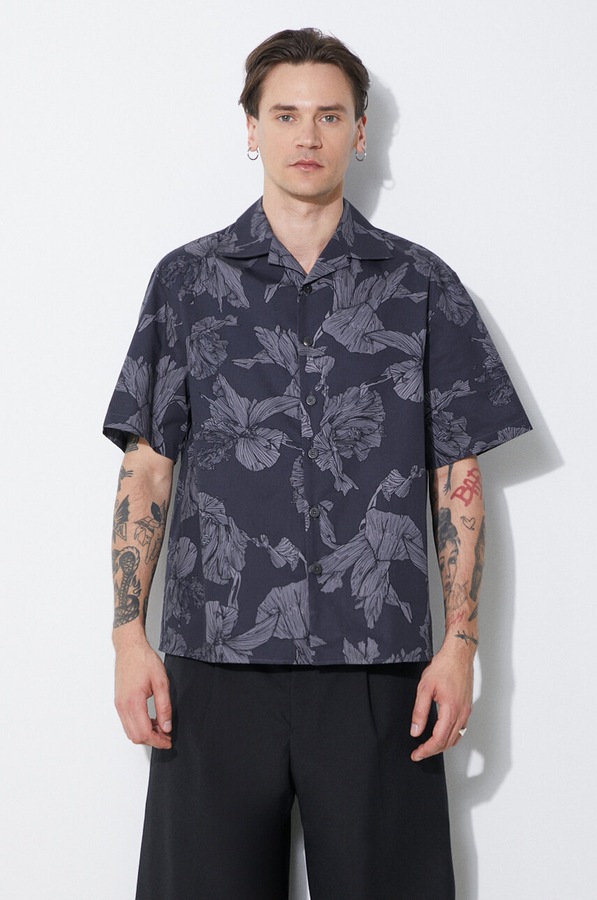 Бавовняна сорочка Neil Barrett Boxy Bold Flowers Print Short Sleeve Shirt колір сірий