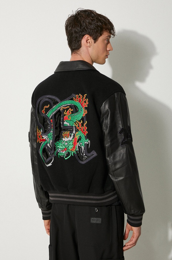 Вовняна куртка Awake NY Varsity Jacket колір чорний фото 2