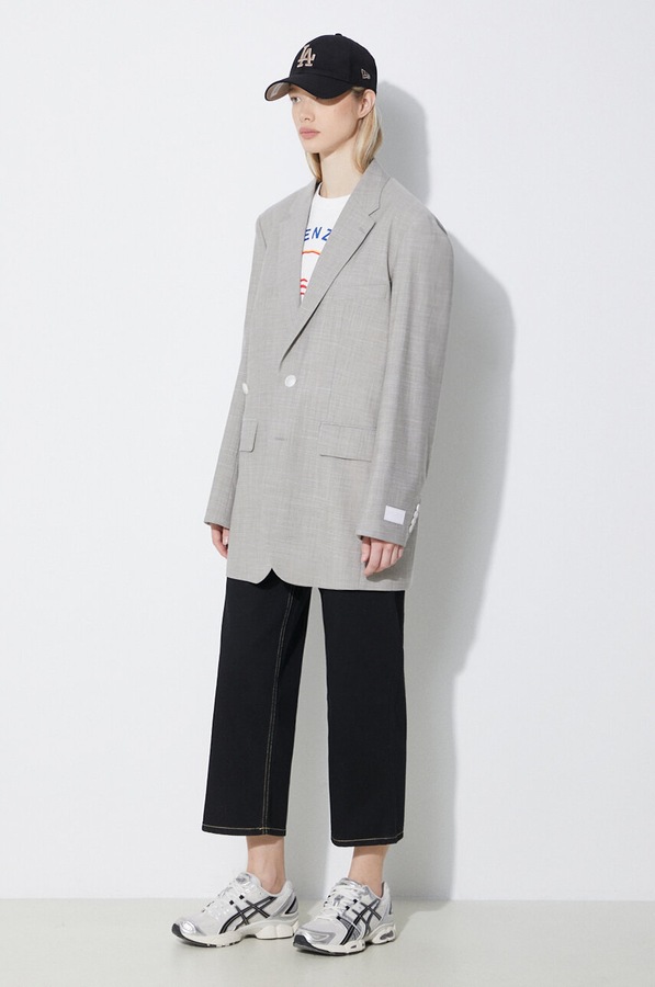 Вовняний піджак Kenzo Solid Kimono Blazer колір сірий