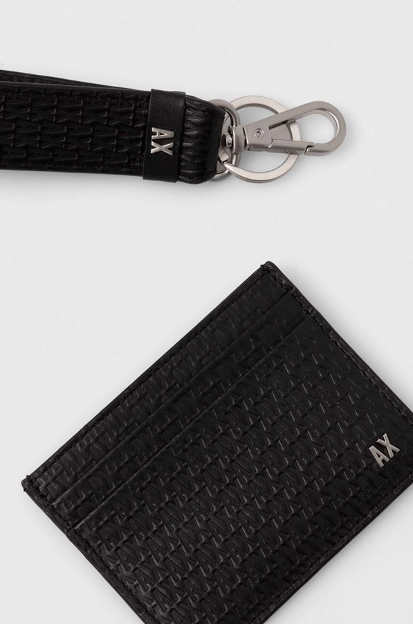Шкіряний футляр для кредитних карт з брелоком Armani Exchange колір чорний фото 3
