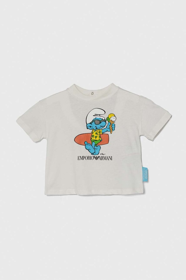 Бавовняна футболка для немовлят Emporio Armani x The Smurfs колір білий