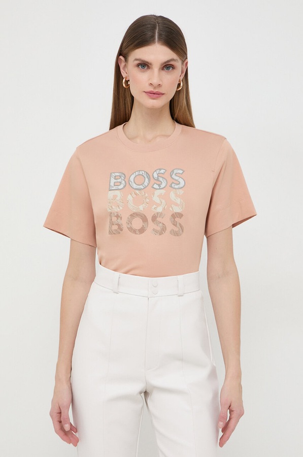 Бавовняна футболка BOSS колір бежевий
