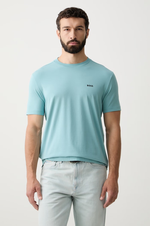 Футболка чоловіча бавовняна з еластаном BOSS Green Tee колір бірюзовий