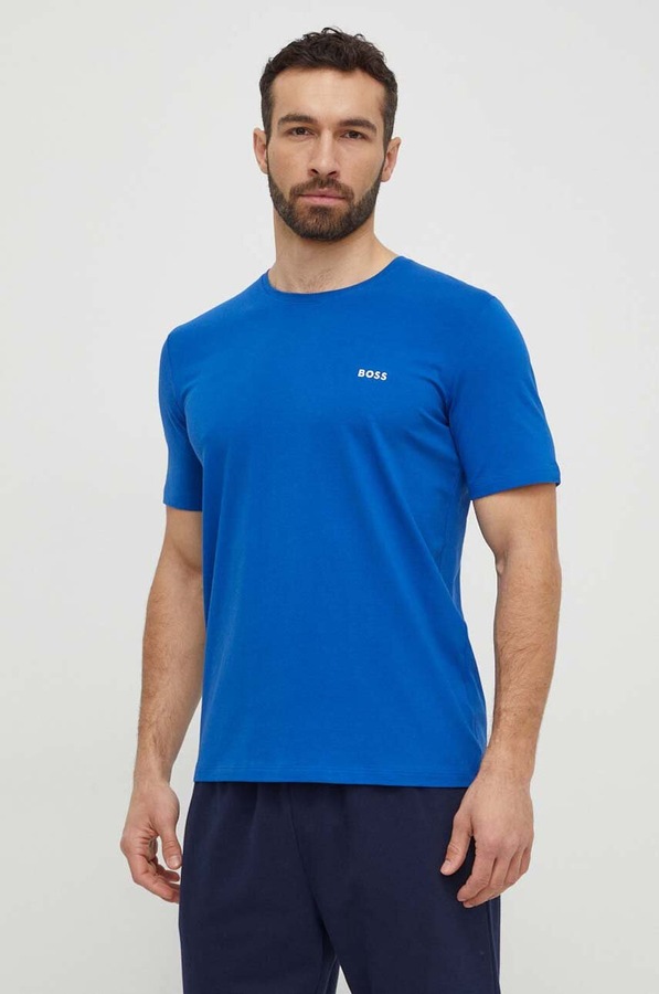 Футболка loungewear чоловіча бавовняна з еластаном BOSS Mix&Match T-Shirt R колір блакитний