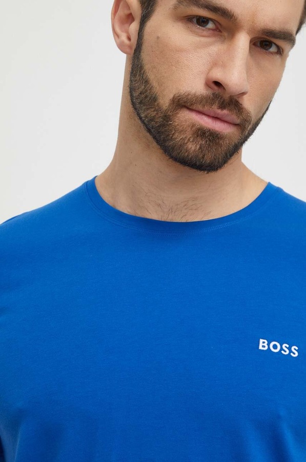 Футболка loungewear чоловіча бавовняна з еластаном BOSS Mix&Match T-Shirt R колір блакитний фото 2