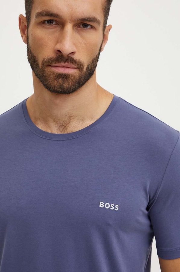 Футболка loungwear мужская хлопковая с эластаном BOSS Mix&Match T-Shirt R цвет голубой фото 2