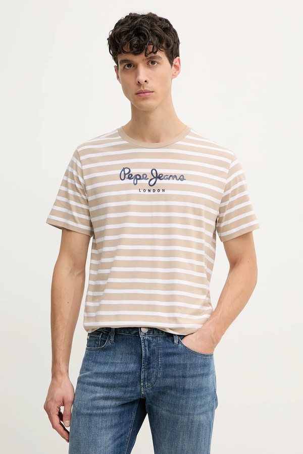 Бавовняна футболка Pepe Jeans колір бежевий