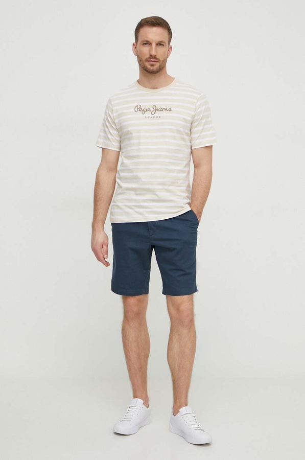 Бавовняна футболка Pepe Jeans STRIPED EGGO колір бежевий