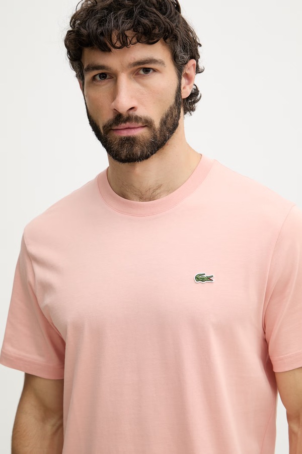 Футболка basic чоловіча бавовняна Lacoste колір рожевий фото 4
