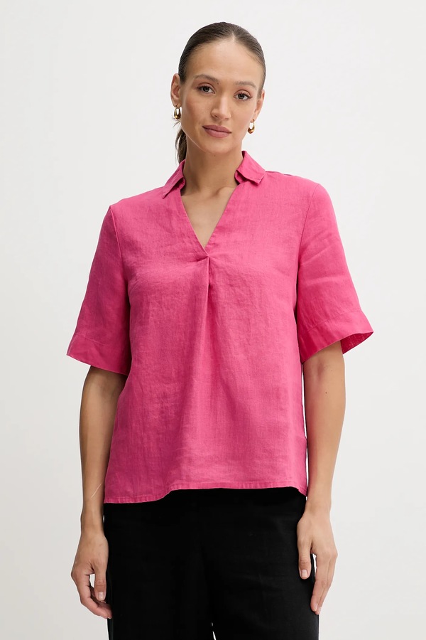 Льняна блузка United Colors of Benetton колір рожевий
