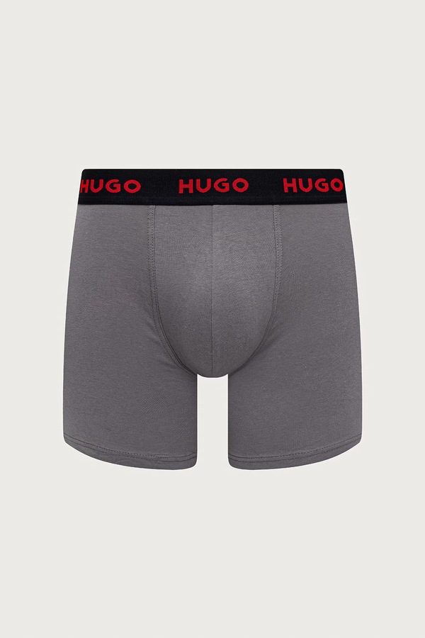 Боксеры мужские хлопковые с эластаном BOXERBR TRIPLET PACK 3 шт. HUGO цвет серый фото 2