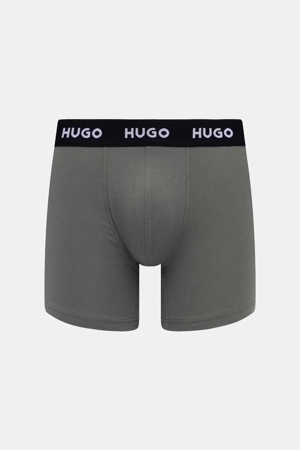 Боксери чоловічі бавовняні з еластаном BOXERBR TRIPLET PACK 3 шт. HUGO колір сірий фото 4