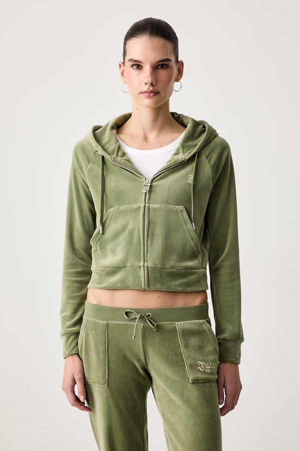 Кофта на застібці з капюшоном жіноча велюрова Juicy Couture MADISON HOODIE колір зелений