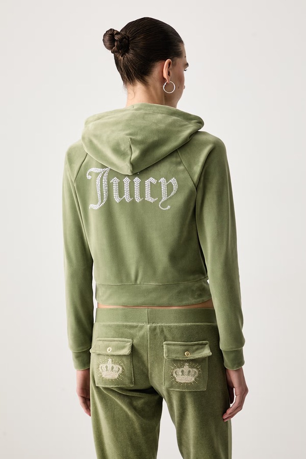 Кофта на застібці з капюшоном жіноча велюрова Juicy Couture MADISON HOODIE колір зелений фото 3