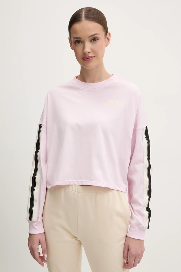 Бавовняний лонгслів DKNY колір рожевий
