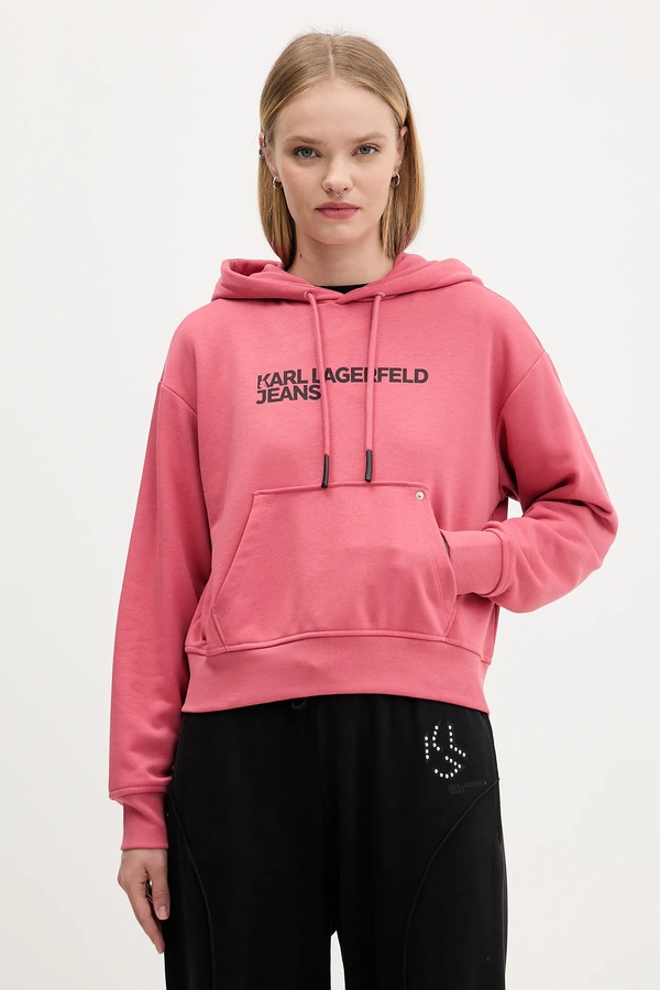 Кофта з капюшоном жіноча з бавовною Karl Lagerfeld Jeans колір помаранчевий