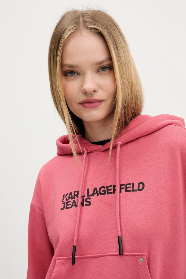 Кофта з капюшоном жіноча з бавовною Karl Lagerfeld Jeans колір помаранчевий фото 4