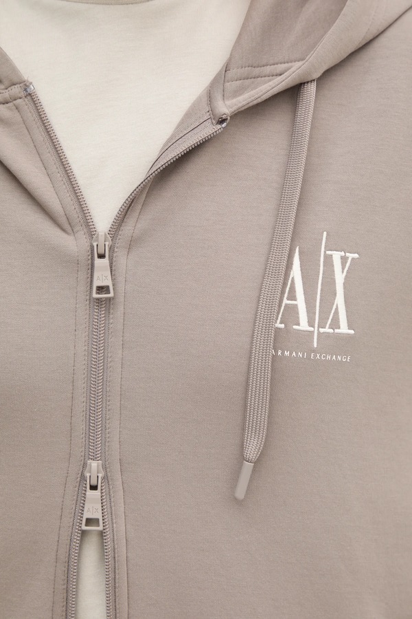 Кофта на застібці з капюшоном чоловіча з бавовною Armani Exchange колір бежевий фото 4