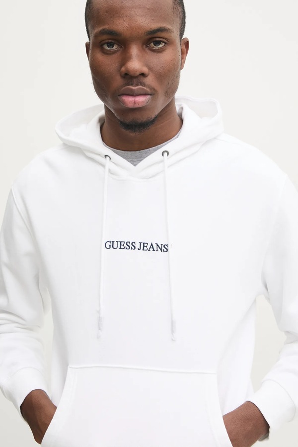 Кофта з капюшоном чоловіча бавовняна Guess Jeans колір білий фото 4