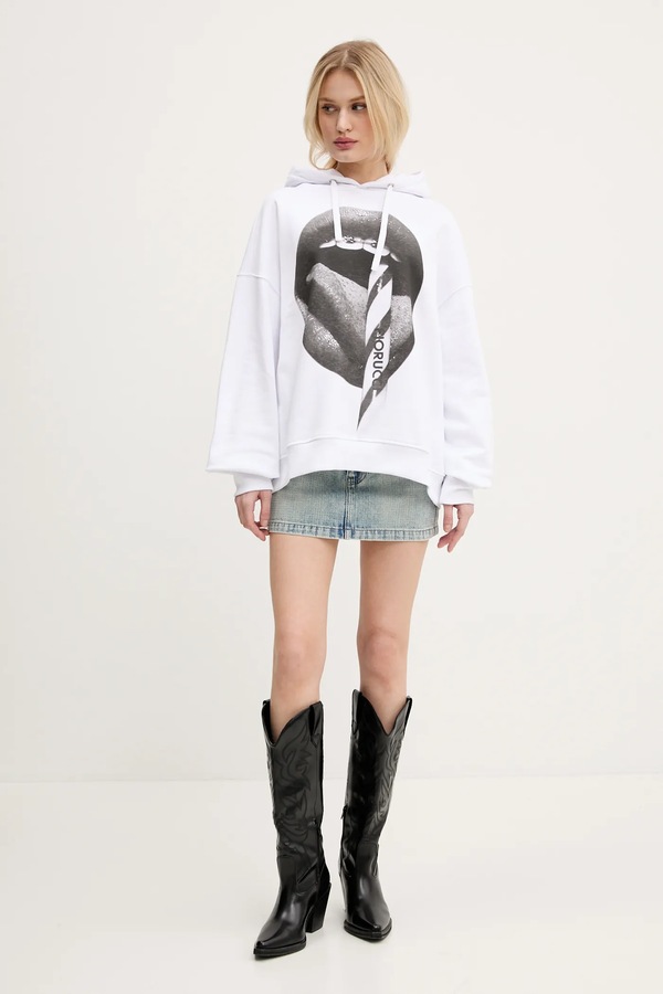 Хлопковая кофта Fiorucci Mouth Print Relaxed Fit Hoodie цвет белый фото 2