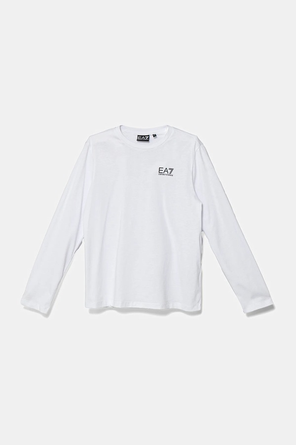 Дитячий бавовняний лонгслів EA7 Emporio Armani колір білий