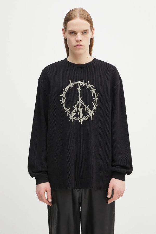 Бавовняна кофта Aries Peace Press Gothic Waffle LS Tee колір чорний