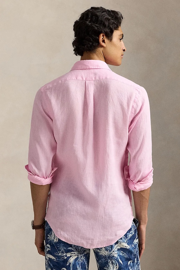 Сорочка чоловіча лляна Polo Ralph Lauren Long Sleeve Sport Shirt колір рожевий