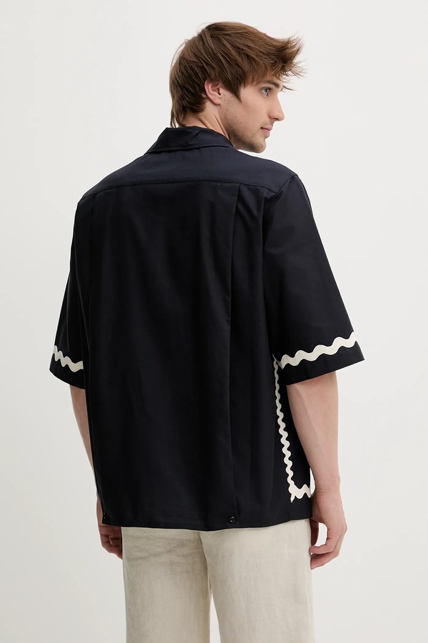 Бавовняна сорочка Fiorucci Wave Trim Logo Embroidered Bowling Shirt колір синій фото 2