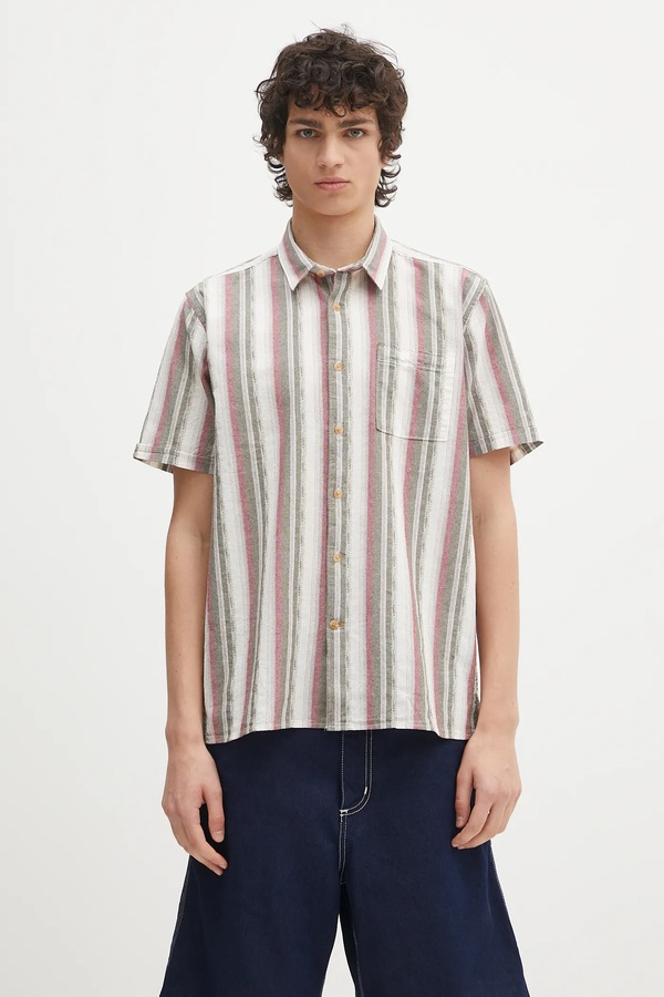 Хлопковая рубашка Barbour Lipton Striped S/S Relaxed Fit Shirt цвет зеленый