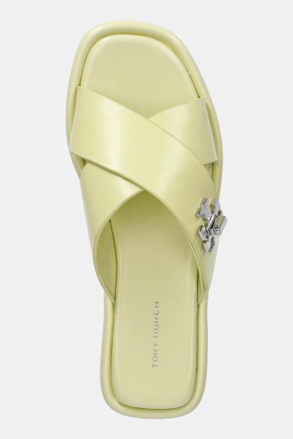 Шкіряні шльопанці Tory Burch T Lock Cross Band Slide колір жовтий фото 4