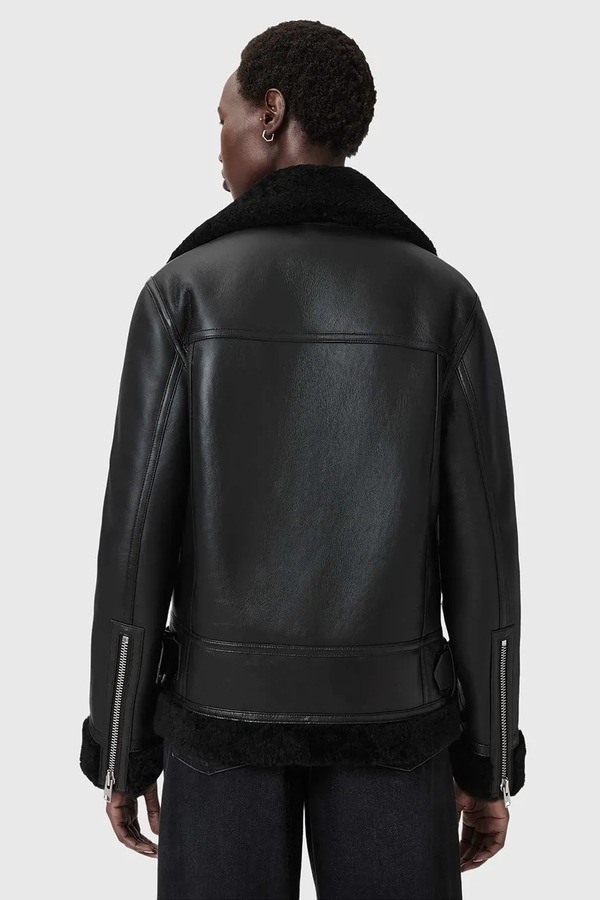 Шкіряна куртка AllSaints SOLA колір чорний