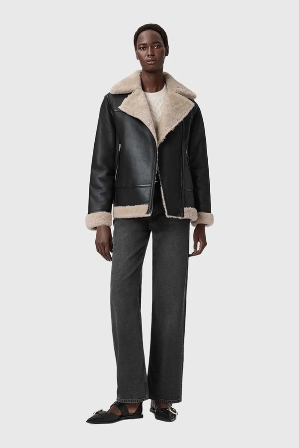 Шкіряна куртка AllSaints SOLA колір чорний фото 4
