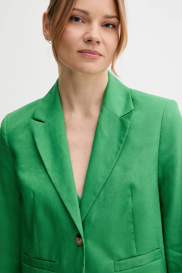Льняний жакет United Colors of Benetton колір зелений фото 4