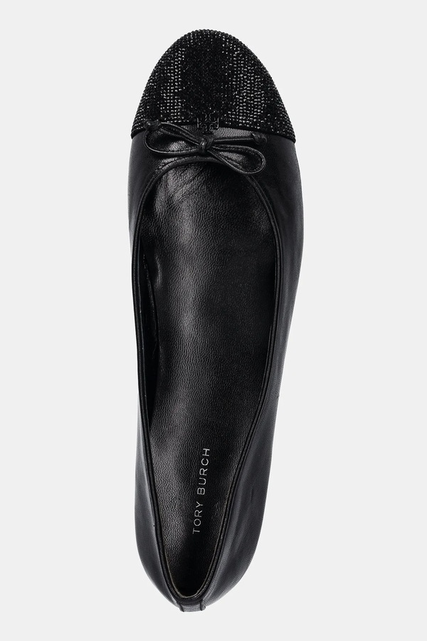 Шкіряні балетки Tory Burch Cap-Toe Pave Ballet колір чорний фото 4