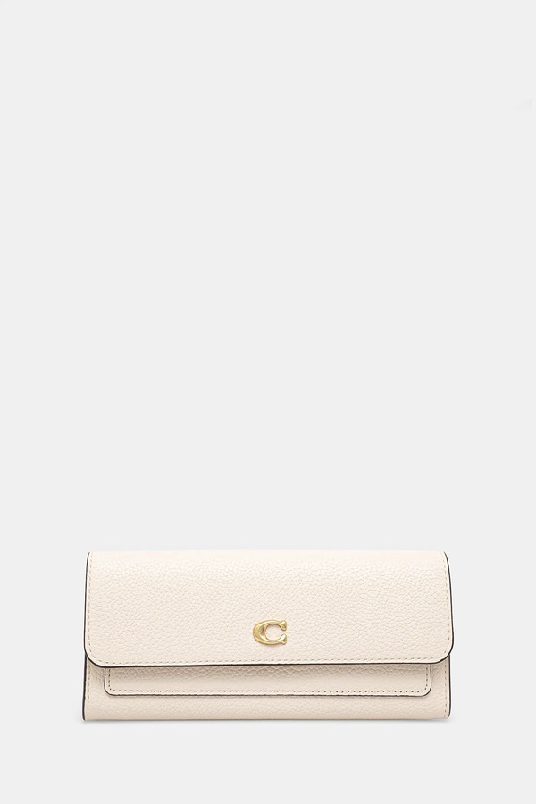 Шкіряний гаманець Coach колір бежевий