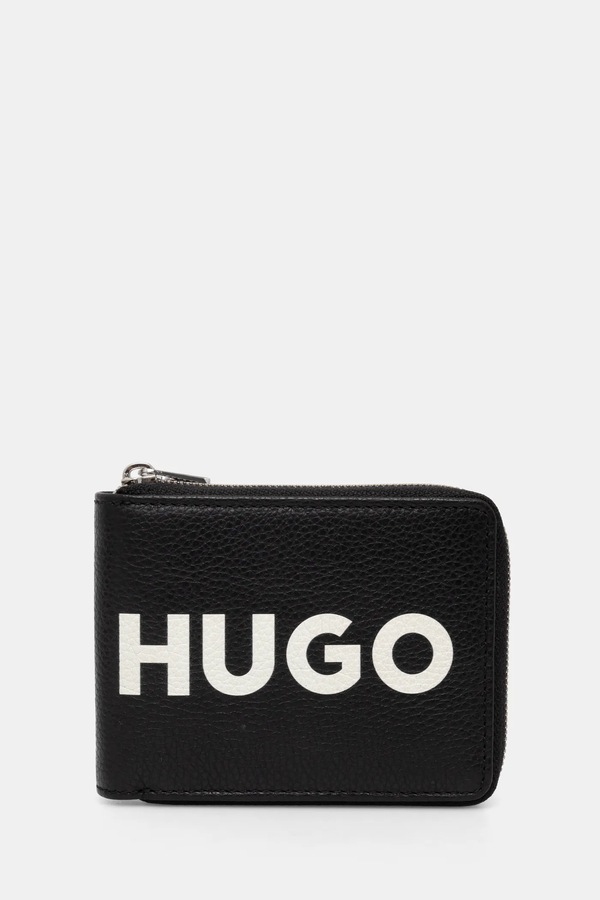 Шкіряний гаманець HUGO колір чорний